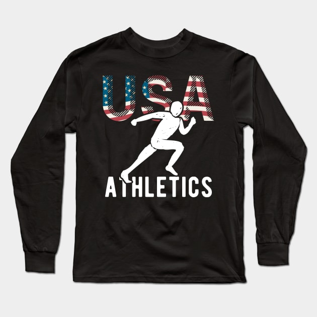 USA Athletics Team American Flag Sport Support Athlete Tokyo Track & Field Sport Running Long Sleeve T-Shirt by andreperez87